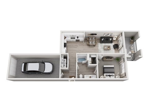 Floor plan for 1 bed, 1 bath, 747 sqft